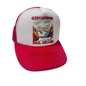 Vtg Glen Canyon Dam Page, AZ Adjustable Snapback Foam Trucker Hat/Cap Red/White